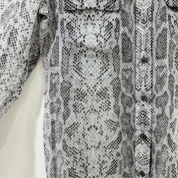 EQUIPMENT sheer snake print collared button down shirt grey white XS - Picture 4 of 8